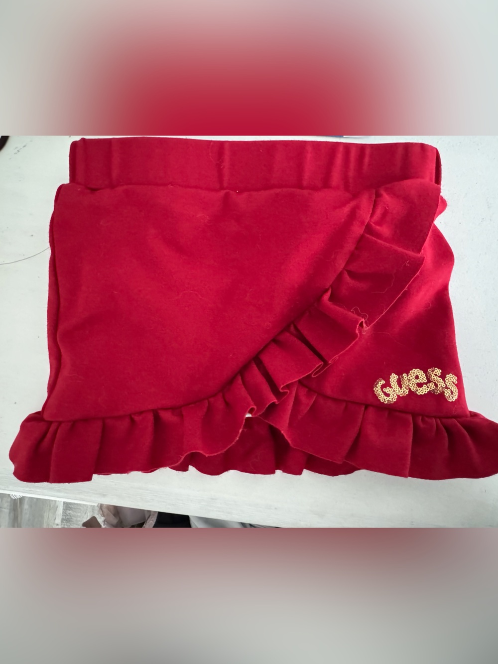 Guess Girls Red Ruffle Skirt with Gold Sequin Logo